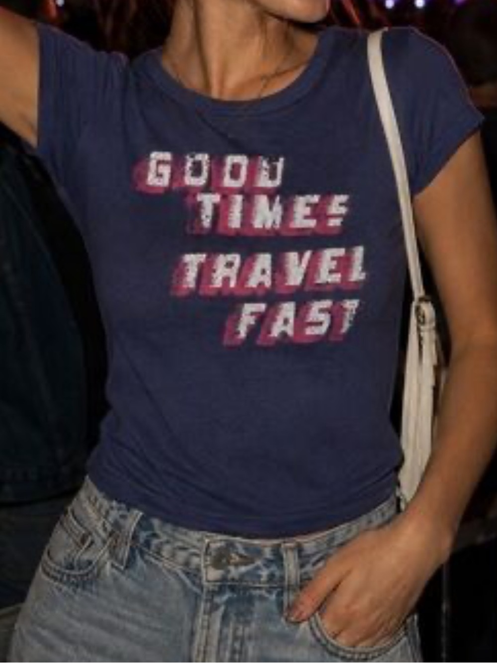 MOTHER Navy Graphic 'Good Times Travel Fast' Short Sleeve Tee